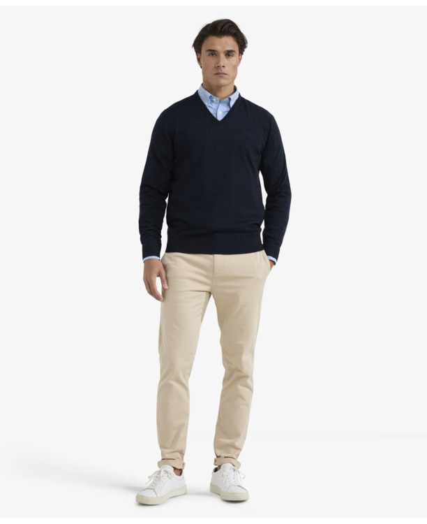 Fine Merino V-Neck Sweater 100% Merino Wool Heren