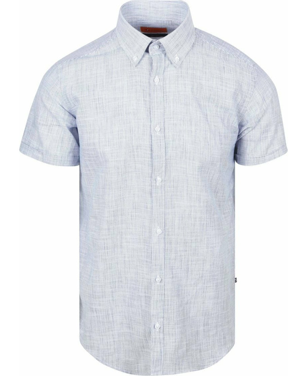 Suitable Korte Mouwen Overhemd Cotton Slub Streep Blauw