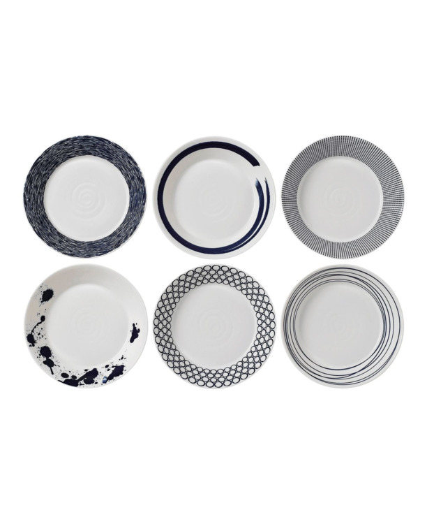 Pacific Pastabord 23cm, porselein Blue Mixed Patterns, Set van 6