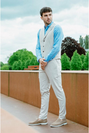 Suitable Pantalon Jersey Zandkleur Ruit