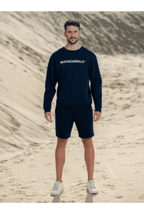 Mannen Wit Geborduurde Trui Marineblauw