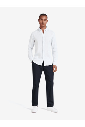 No Label Heren Overhemd Navy Destin Katoen-Linnen