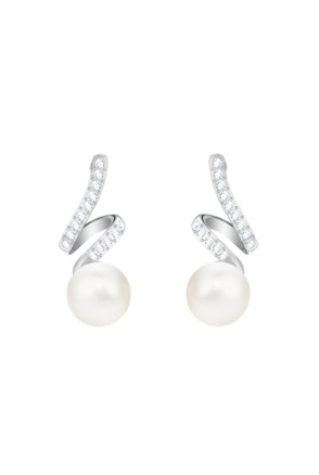 Gabriella Pierced Earrings Pearl OU Rhodium shiny Crystal White Pearl Crystal