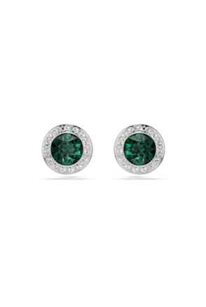 Una Angelic Pierced Earrings Round Rhodium shiny Emerald Crystal