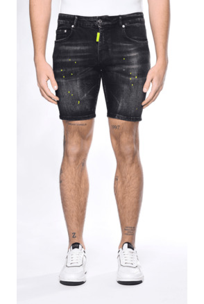 BLACK DISTRESSED SHORT NEON YELLOW