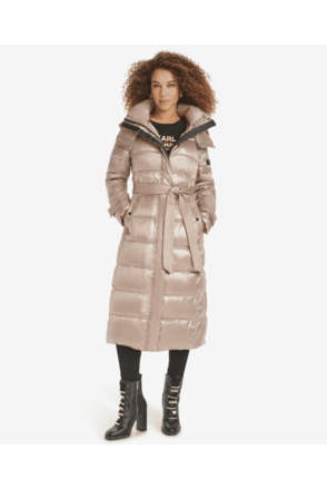 Contrast maxi belted puffer