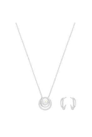 Fresh Set Pearl OU Rhodium shiny Crystal White Pearl Crystal