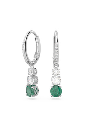 Stilla Round Attract Pierced Earrings Drop Rhodium shiny Emerald Green White