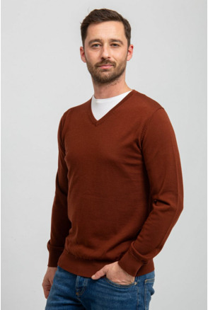 Suitable Pullover V-Hals Merino Brique