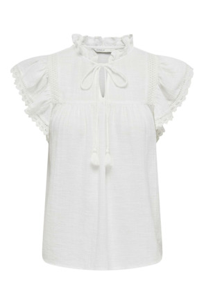 Regular Fit V-Neck Short Sleeves (S/S) Jeugdige vrouwelijke top met V-hals en kanten detail