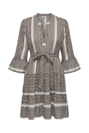 Regular Fit V-Neck 3/4 Sleeves (3/4) Korte jurk met V-hals en strikceintuur
