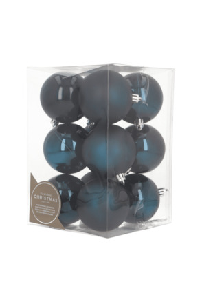 12 donkerblauwe kerstballen in handige box