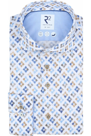 R2 Overhemd Print Blauw Groen