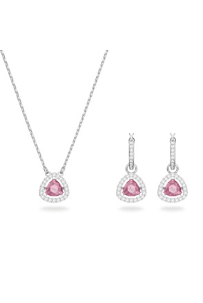 Una Millenia Dc Set tri Rhodium shiny Fancy Pink Crystal