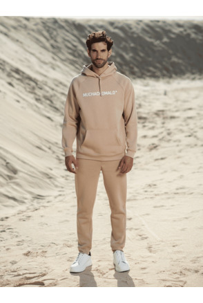 Mannen Witte Borduurwerk Hoodie Zand