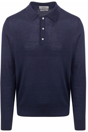 King Essentials The Robert Long Sleeve Poloshirt Merino Navy