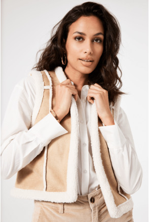 Dames Suede Gilet met Teddy afwerking