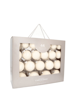 Elegante wolwitte kerstballenset 44 stuks in handige box