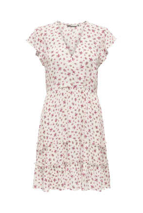 Regular Fit V-Neck Short Sleeves (S/S) Mini-lengte V-hals jurk met ruches voor dagelijks gebruik