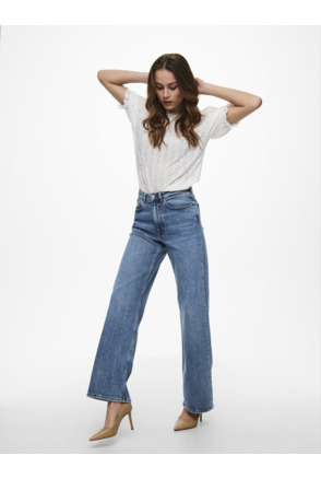 Wide Leg Fit Jeans met wijde pijpen en hoge taille en zakken aan de voorkant