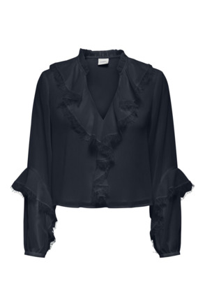 Regular Fit V-Neck Long Sleeves (L/S) Regular fit top met lange mouwen en ruches