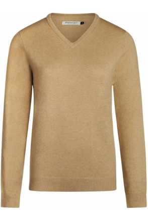 Steppin' Out Dames Pullover V-hals Merinowol Camel