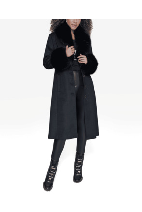 Belted coat with fur detail