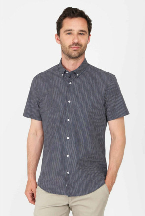 Suitable Short Sleeve Overhemd Print Navy