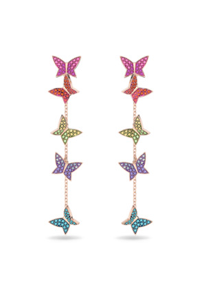 Idyllia Lilia Pierced Earrings Long Rose Gold shiny Multi Light