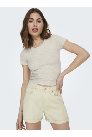 Regular Fit O-Neck Short Sleeves (S/S) Top met ronde hals voor dagelijks gebruik met ruches