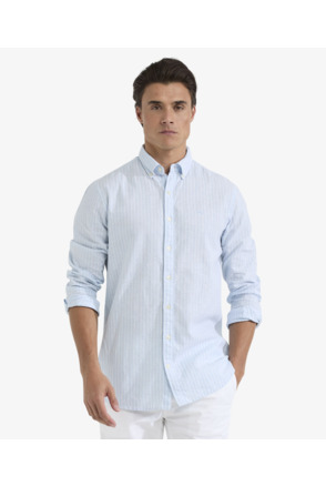 Cotton Linen Stripe Shirt Heren
