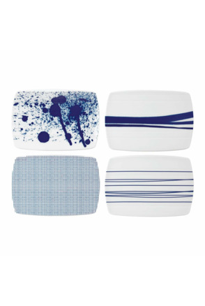 Pacific Serving Board 20cm 8in, Blue Mixed Patterns, Set of 4