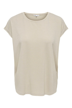 Regular Fit O-Neck Short Sleeves (S/S) Basic top met V-hals en glitterdetail