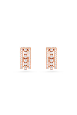 Hyperbola Spin Pierced Earrings Hoop Rose Gold shiny White Crystal