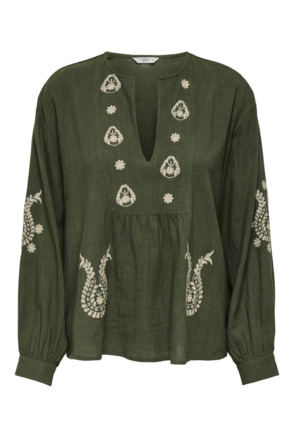 Regular Fit V-Neck Long Sleeves (L/S) Top met V-hals met lange mouwen en borduursel