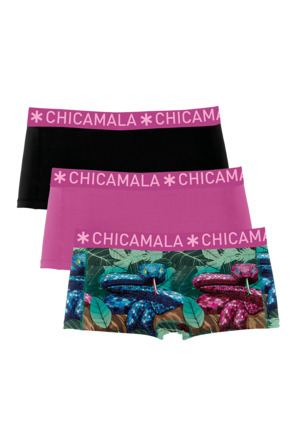 Dames 3-pack Boxershort Print + Effen Print/Purple/Black