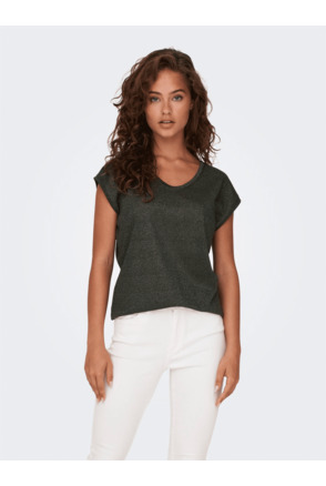 onlSILVERY S/S V NECK LUREX TOP JRS