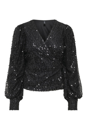 Regular Fit V-Neck Long Sleeves (L/S) Top met V-hals en glitterdetail