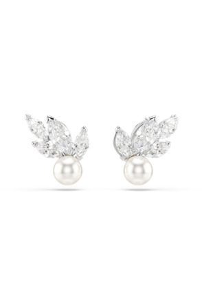 Louison Pearl Pierced Earrings Stud MFO Rhodium shiny White Crystal White Pearl