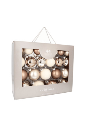 Moderne Scandi Natural kerstballenset 44 stuks in handige box