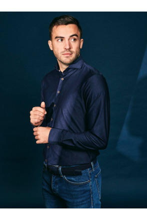 Suitable Herringbone Overhemd Navy
