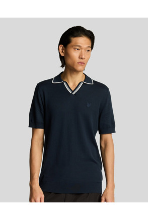 Tipped Knitted Open Collar Polo