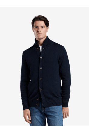 No Label Heren Trui Navy Cardiff Extrafine Merino Wol