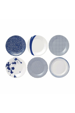 Pacific Plate 24cm 9.4in, Blue Mixed Patterns, Set of 6