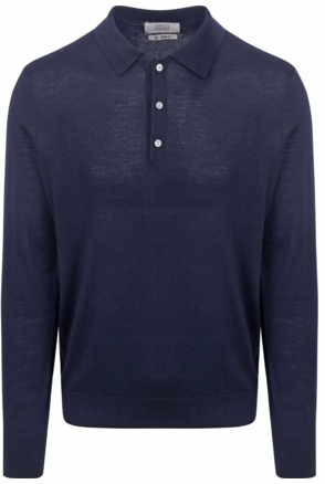 King Essentials The Robert Long Sleeve Poloshirt Merino Navy