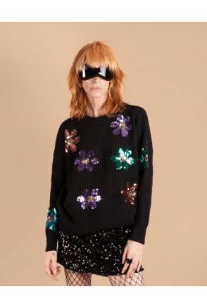 Sequin flowers knitted sweater