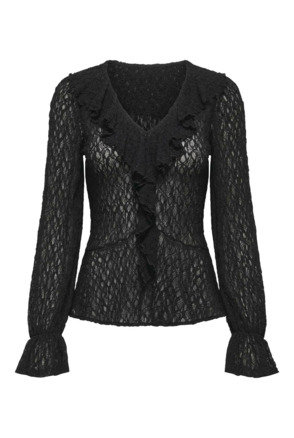 Regular Fit V-Neck Long Sleeves (L/S) V-hals T-shirt met lange mouwen en ruches voor de herfst