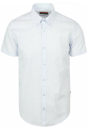 Suitable Korte Mouwen Overhemd Cotton Slub Lichtblauw