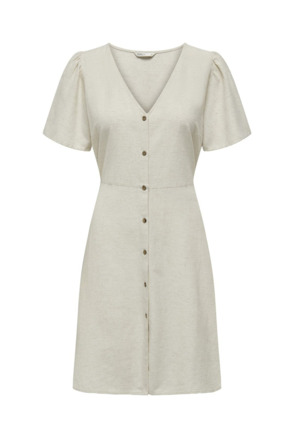 Regular Fit V-Neck Short Sleeves (S/S) Regular fit jurk met cutline in de taille en volume mouwen