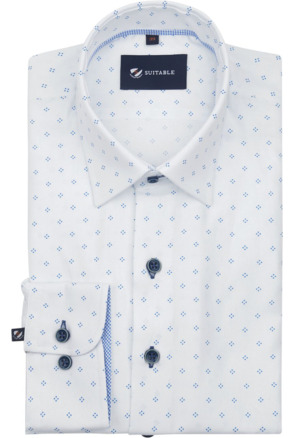 Suitable Overhemd Oxford Print Wit